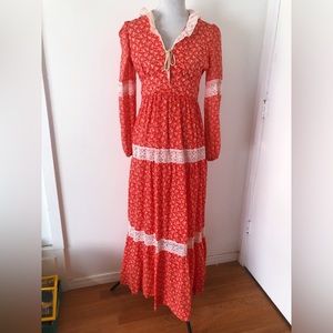 Vintage 60s 70s Calico Lace Prairie Dress / Vintage Gunne Sax Renaissance Dress